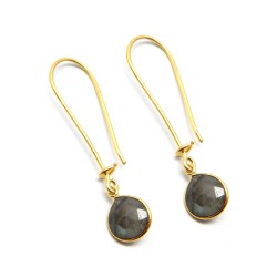 Brass Gold Plated Labradorite Gemstone Dangle Earrings- A1E-9640