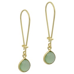 Brass Gold Plated Green Chalcedony Gemstone Dangle Earrings- A1E-9640