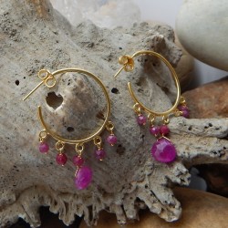 Brass Gold Plated Ruby Gemstone Round Stud Earrings- A1E-966