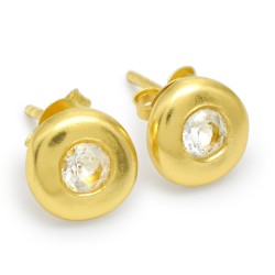 925 Sterling Silver Gold Plated White CZ Gemstone Stud Earrings- A1E-9688