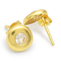 Brass Gold Plated White CZ Gemstone Stud Earrings- A1E-9688