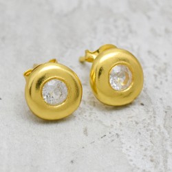 Brass Gold Plated White CZ Gemstone Stud Earrings- A1E-9688