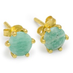 Brass Gold Plated Amazonite Gemstone Stud Earrings- A1E-9717