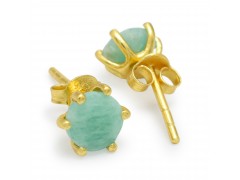 925 Sterling Silver Gold Plated Amazonite Gemstone Stud Earrings- A1E-9717
