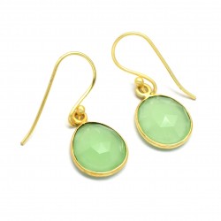 925 Sterling Silver Gold Plated Green Chalcedony Gemstone Dangle Earrings- A1E-9788