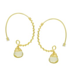 Brass Gold Plated Lemon Topaz Gemstone Hoop Earrings- A1E-9792