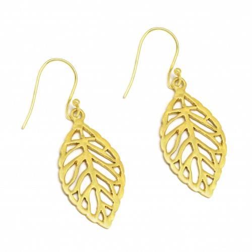 Brass Gold Plated Metal Leaf Shape Dangle Earrings- A1E-9828