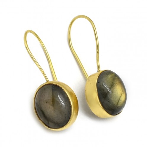 Brass Gold Plated Labradorite Gemstone Dangle Earrings- A1E-9836