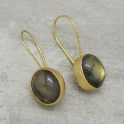 Brass Gold Plated Labradorite Gemstone Dangle Earrings- A1E-9836