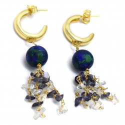 925 Sterling Silver Gold Plated Turquoise, Iolite, Crystal Gemstone Stud Earrings- A1E-986