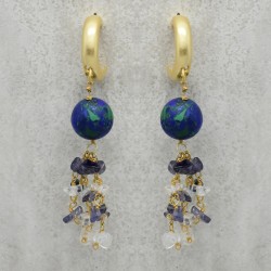 925 Sterling Silver Gold Plated Turquoise, Iolite, Crystal Gemstone Stud Earrings- A1E-986