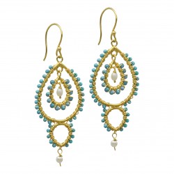 925 Sterling Silver Gold Plated Turquoise, Labradorite, Garnet and Smoky With Pearl Gemstone Dangle Earrings- A1E-987