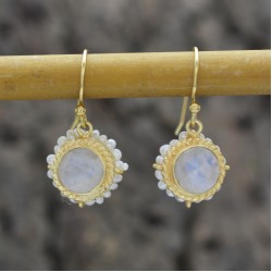 925 Sterling Silver Gold Plated Rainbow, Blue Topaz With Pearl Gemstone Dangle Earrings- A1E-990