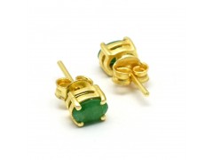 925 Sterling Silver Gold Plated Green Onyx Gemstone Stud Earrings- A1E-9922