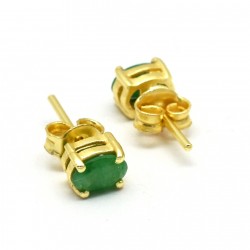 925 Sterling Silver Gold Plated Green Onyx Gemstone Stud Earrings- A1E-9922