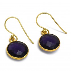 Brass Gold Plated Amethyst Gemstone Dangle Earrings- CDE-1401