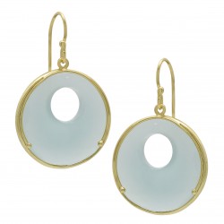 925 Sterling Silver Gold Plated Aqua Chalcedony Gemstone Dangle Earrings- CDE-1697