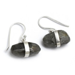 Brass Silver Plated Labradorite Gemstone Dangle Earrings- CDE-1702