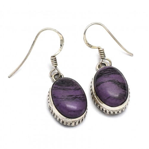 925 Sterling Silver Oxidized Boho Vintage Purple Agate Gemstone Dangle Earrings- CDE-1762