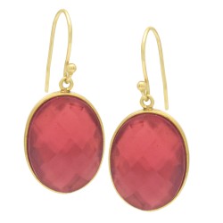 925 Sterling Silver Gold Plated Pink Tourmaline Gemstone Dangle Earrings- CDE-3378