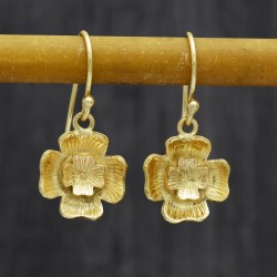Brass Gold Plated Metal Flower Shape Dangle Earrings- CDE-3379