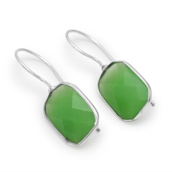 Brass Silver Plated Light Green Glass Gemstone Dangle Earrings- CDE-3390