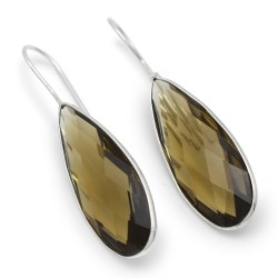Brass Silver Plated Brown Glass Gemstone Dangle Earrings- CDE-3391