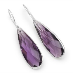 Brass Silver Plated Purple Glass Gemstone Dangle Earrings- CDE-3393