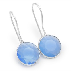 Brass Silver Plated Light Blue Glass Gemstone Dangle Earrings- CDE-3395
