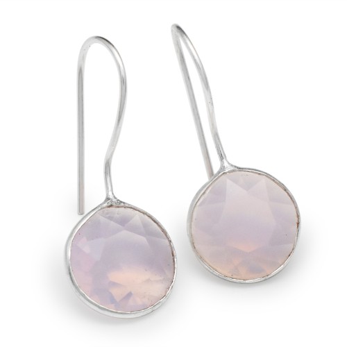 Brass Silver Plated Pink Glass Gemstone Dangle Earrings- CDE-3396