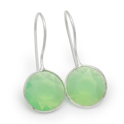 Brass Silver Plated Green Glass Glass Gemstone Dangle Earrings- CDE-3397