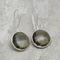 Brass Silver Plated Brown Glass Gemstone Dangle Earrings- CDE-3398