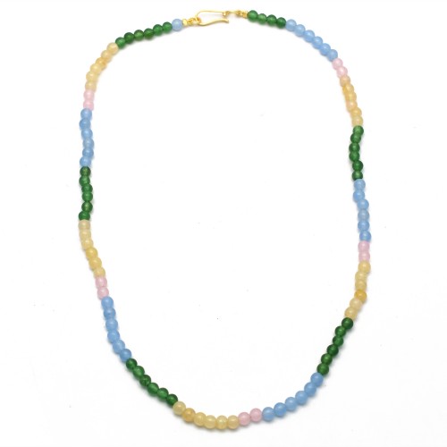 Brass Gold Plated Multi Beads Green, Pink, Blue, Cream Color Necklaces- A1N-10104