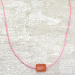 Pink Thread Necklace With Carnelian Gemstone Pendant Necklaces- A1N-10106