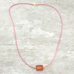 Pink Thread Necklace With Carnelian Gemstone Pendant Necklaces- A1N-10106