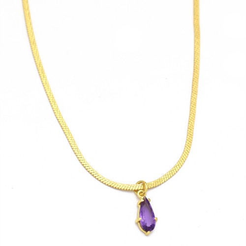 Brass Gold Plated Amethyst Gemstone Pendant Necklaces- A1N-10146