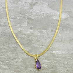Brass Gold Plated Amethyst Gemstone Pendant Necklaces- A1N-10146