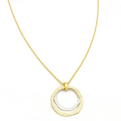 Brass Gold, Silver Plated Hammered Circle Pendant Necklace- A1N-10212