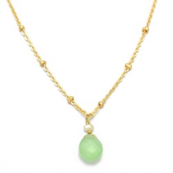 Brass Gold Plated Green Chalcedony, Pearl Gemstone Pendant Necklaces- A1N-10449