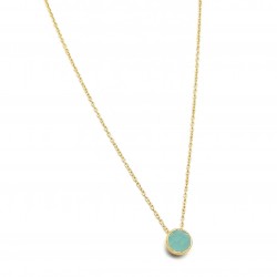 Brass Gold Plated Aqua Chalcedony Gemstone Pendant Necklaces- A1N-107