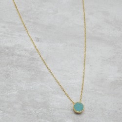 Brass Gold Plated Aqua Chalcedony Gemstone Pendant Necklaces- A1N-107