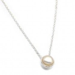 925 Sterling Silver Silver Plated Pearl Gemstone Pendant Necklaces- A1N-107