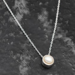 925 Sterling Silver Silver Plated Pearl Gemstone Pendant Necklaces- A1N-107