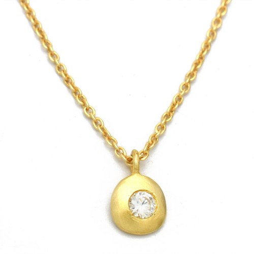 Brass Gold Plated White CZ Gemstone Pendant Necklaces- A1N-108