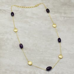 925 Sterling Silver Gold Plated Smoky Gemstone Chain Necklaces- A1N-1177