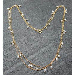 925 Sterling Silver Gold Plated Pearl Gemstone Chain Necklaces- A1N-1249
