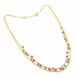 Brass Gold Plated Labradorite, Pink Tourmaline Gemstone Necklaces- A1N-132