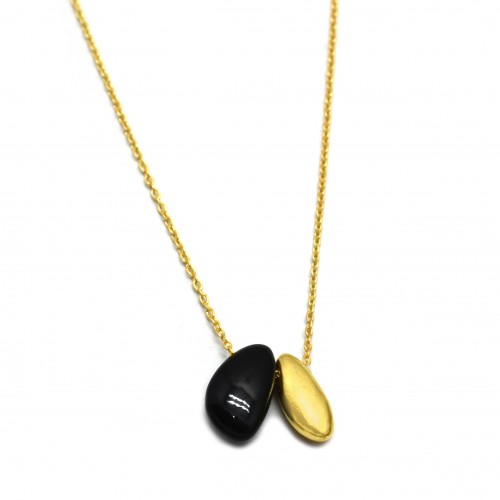 Brass Gold Plated Black Onyx Gemstone Necklaces- A1N-1330