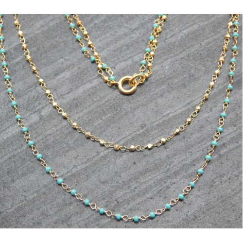 Brass Gold Plated Turquoise Beads Gemstone Necklaces- A1N-134