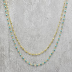 925 Sterling Silver Gold Plated Turquoise Beads Gemstone Chain Necklaces- A1N-134